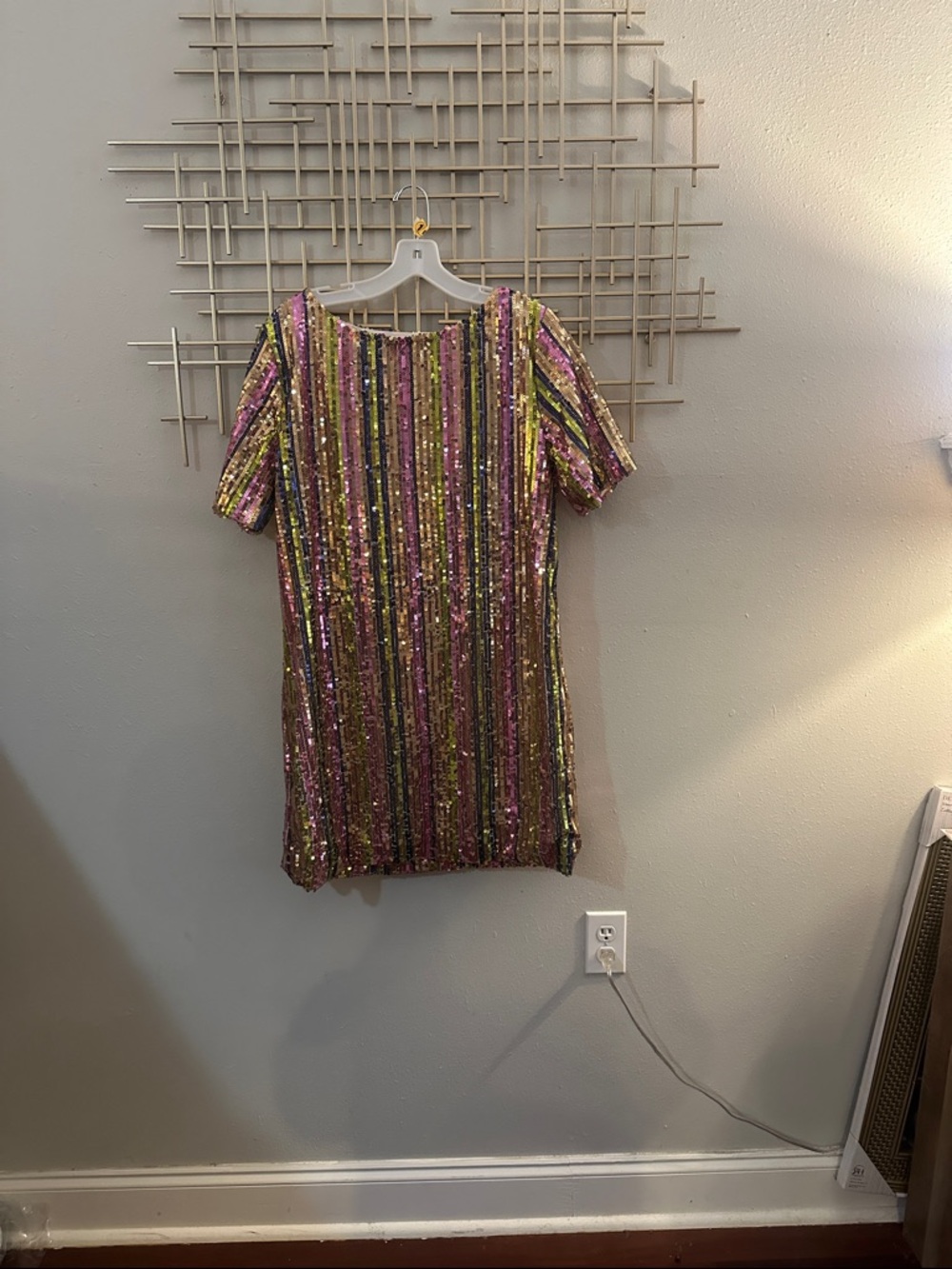 Sequin Striped Short Sleeve Party Dress - Multicolor